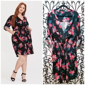 TORRID Plus Black Floral Drawstring Shirt Dress
